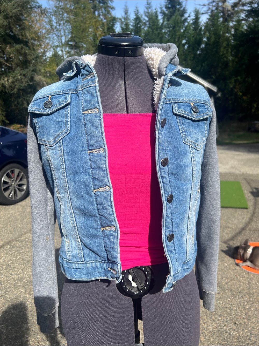 VIGOSS Girls Size 14 Sherpa Lined Hooded Denim Jacket Blue Gray
